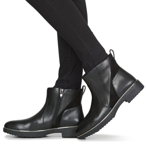 NEW FITFLOP Leather Salma Lizard Embossed Ankle Boots black for women 563mn - Picture 1 of 8